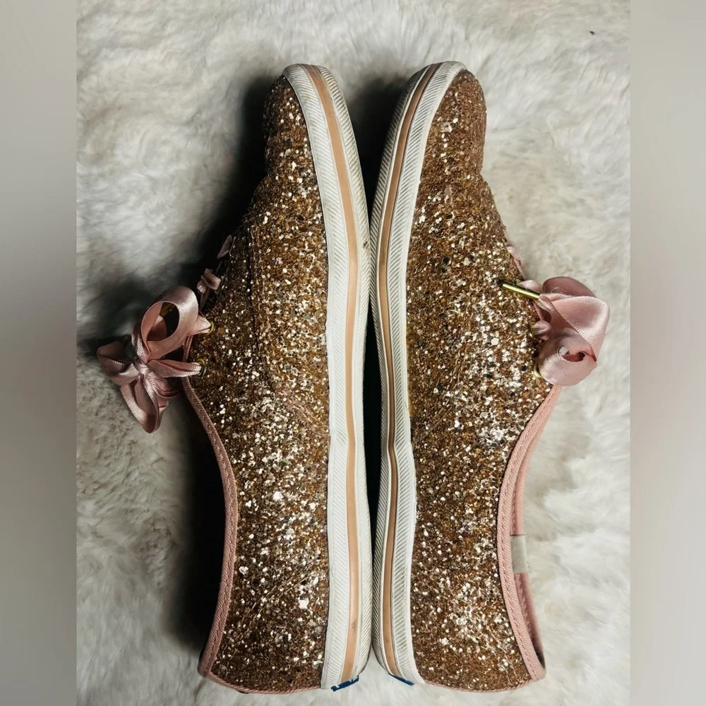 Keds for Kate Spade New York Pink & Gold Glitter Ribbon Laces Sneakers Size: 7.5